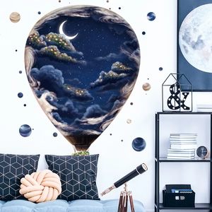 3D Hot Air Balloon Starry Sky Wall Decals PVC Waterproof Moon Stars Planet Wall Stickers For Kids Room Bedroom Home Decor