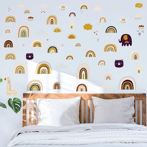 Boho rainbow and cute animal wall stickers set for nursery and kids room decor