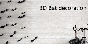 3D matte black bat wall stickers on a white brick wall for Halloween decor