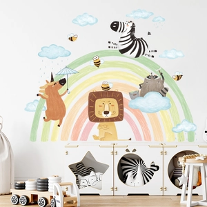 Cartoon Lion Zebra Rainbow Wall Sticker For Kids Room Nursery PVC Removable Animal Clouds Wall Decals Home Wall Decor