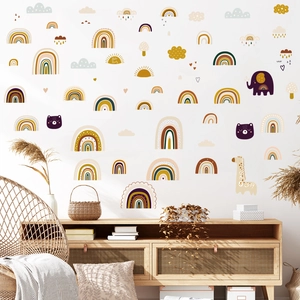Boho style wall decals with rainbow elephant and giraffe for nursery decoration