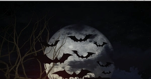 Halloween wall decals with 10 black bats in different sizes against a full moon background