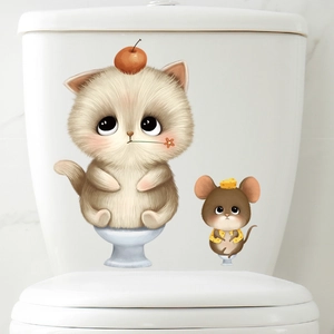Cute cartoon cat and mouse waterproof PVC wall stickers for bathroom toilet decoration