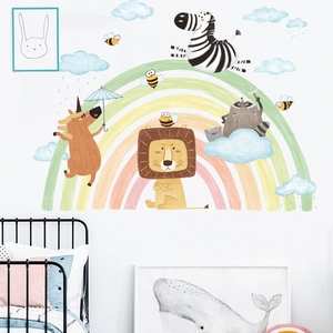 Cartoon lion zebra and rainbow wall stickers for nursery and kids bedroom decoration