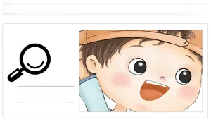 Detail of cartoon boy sticker with orange cap and brown hair for kids room decor