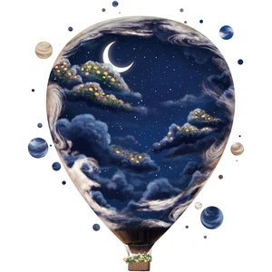 Creative 3D hot air balloon wall sticker with starry sky, moon and floating planets