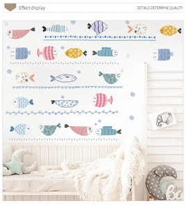 Detailed view of hand-painted cartoon sea fish wall stickers for children nursery decor