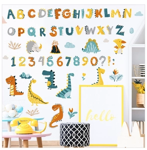 Dinosaur alphabet and number wall decals set for kids room decoration and early learning