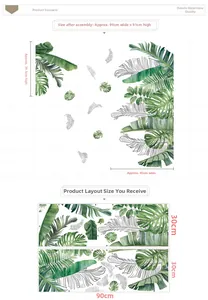 Vue détaillée des stickers muraux feuilles tropicales, dimensions 99x91cm