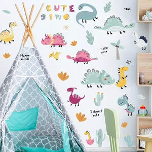 Stickers muraux de dinosaures mignons avec tricératops pour décoration chambre enfant