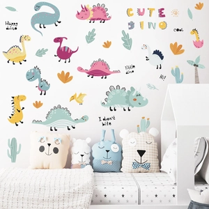 Stickers muraux dinosaures mignons avec tricératops colorés pour chambre de garçon