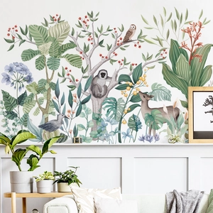 Jungle animals wall decal with monkeys and deer for tropical themed kids room decor