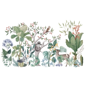 Watercolor forest animals wall stickers with monkeys and deer for kids' room decoration