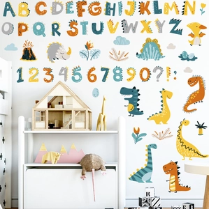 Cartoon Dinosaur Alphabet Number Wall Stickers For Kids Room Nursery Decor Educational PVC Waterproof Removable Home Wall Decals