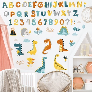 Educational dinosaur alphabet and numbers wall stickers set for boy's bedroom decor