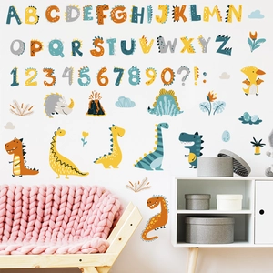 Cartoon dinosaur alphabet and number wall stickers set for kindergarten bedroom decoration