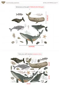 Guide des tailles des stickers muraux baleines avec dimensions 97x83cm et planches 30x90cm