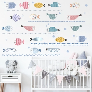 Cartoon colorful fish wall stickers for kids bedroom decor with ocean patterns