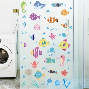 Cartoon ocean sea creature wall decals for kids room with seahorse and fish stickers