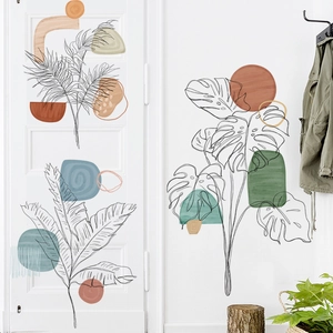 Bohemian tropical leaf wall stickers with Morandi geometric shapes for home decor