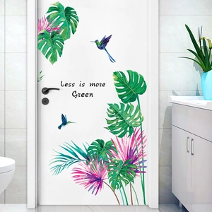 Tropical Plant Hummingbird Wall Stickers Watercolor Monstera Palm Leaf Less Is More Green PVC Waterproof Wall Decals