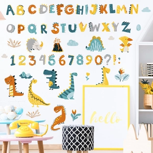Nursery dinosaur alphabet and number wall stickers for kids bedroom decor