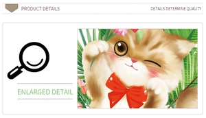 Detail of cute orange cartoon cat with red bow and green leaves wall sticker