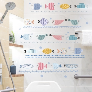 Cartoon ocean fish wall stickers for children nursery bathroom tiles in pastel colors