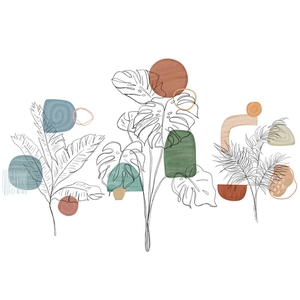 Bohemian tropical leaf wall stickers with monstera and palm patterns in Morandi tones