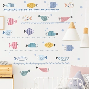 Cartoon ocean fish wall stickers for kids room featuring Nordic hand-drawn style design