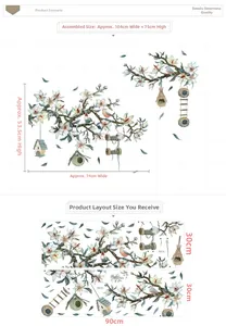 Detail of floral wall sticker with birds and nest showing 104x75cm assembled size