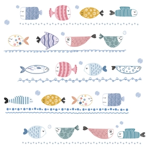 Hand-painted cartoon ocean fish wall stickers for nursery and children room decoration
