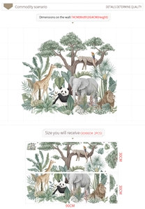 Detail of jungle animal wall stickers showing layout dimensions of elephants and giraffes