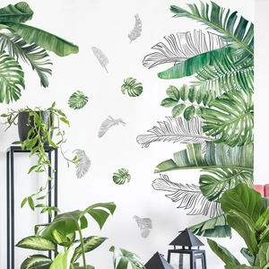 Stickers muraux feuilles tropicales et monstera pour décor de salon et canapé