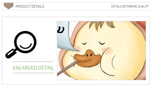 Close-up of cute cartoon duck sticker showing high-quality print detail for bathroom decor