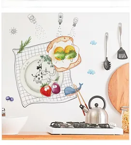Detail of cute cartoon food wall stickers featuring toast and life is lovely text