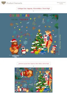 Christmas wall stickers set with cartoon animals playing music for window and wall decor