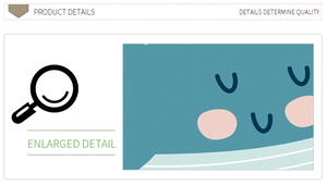 Detail of light blue cartoon whale wall sticker showing high-quality print and texture