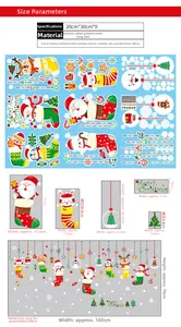Detailed size specifications for 9-sheet Christmas window clings with cartoon motifs