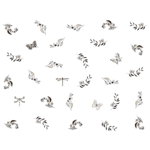 Autocollants muraux minimalistes papillons et feuilles avec détails dorés pour chambre