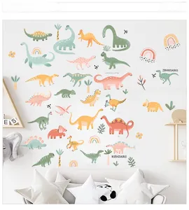 Détail de stickers muraux alphabet dinosaure aux couleurs Morandi pour décoration
