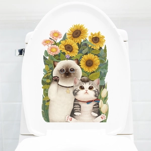 Adesivo per coperchio del water con simpatici gatti e girasoli per decorare il bagno