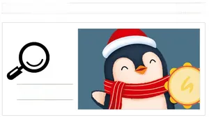 Detail of cute cartoon penguin with red Santa hat and scarf for Christmas window decor