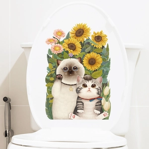 Simpatici adesivi con gatti e girasoli impermeabili per il coperchio del sedile WC