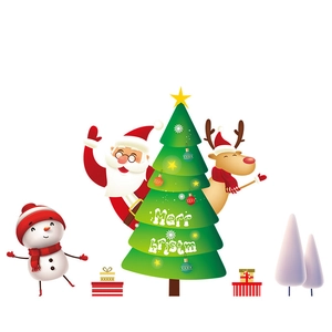 Christmas wall decals with Santa, reindeer, snowman and Xmas tree for window decor