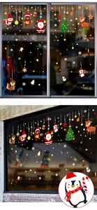 Detailed festive window clings featuring Santa, reindeer, and snowflakes for Christmas decor