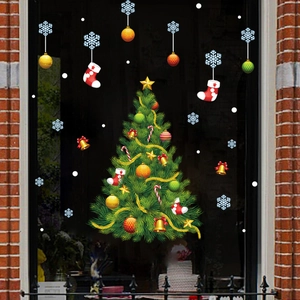 Stickers de Noël pour fenêtre avec sapin et flocons pour décoration de vitrines
