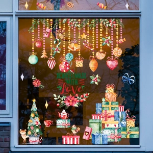 Christmas window decals set with tree and gifts, featuring Christmas With Love hand-painted text