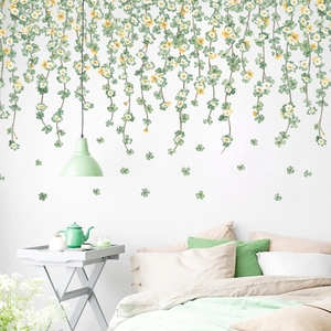 Nordic Fresh Daisy Clover Vine Wall Stickers For Living Room Bedroom Home Decor PVC Waterproof Hanging Floral Plant Wall Decals