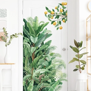 Stickers Muraux Plantes Tropicales Feuilles de Bananier Et Branche de Citron Motif Moderne Nordique PVC Amovible DIY Stickers Muraux